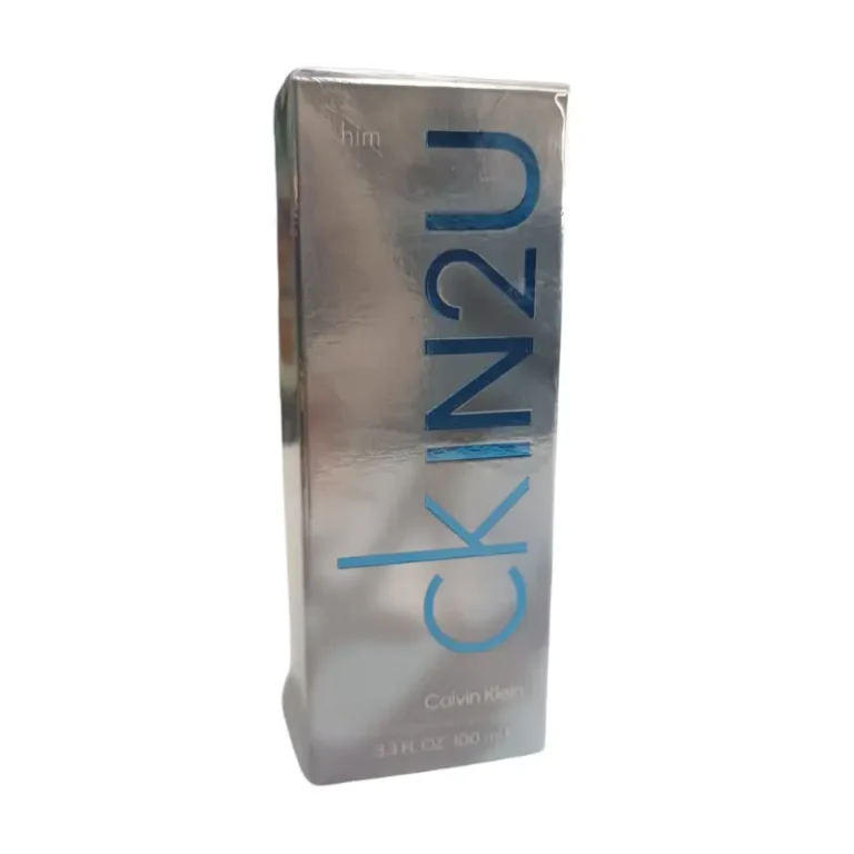 "Perfume CK IN2U Him para hombre, frasco transparente con aroma cítrico y amaderado, 100ml."