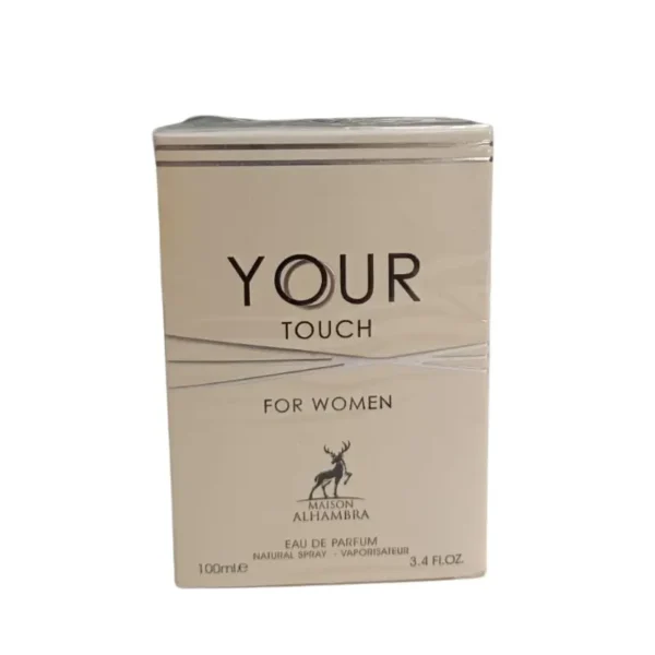 "Perfume Your Touch, frasco nude con aroma floral y almizcle, 100ml, Maison Alhambra."