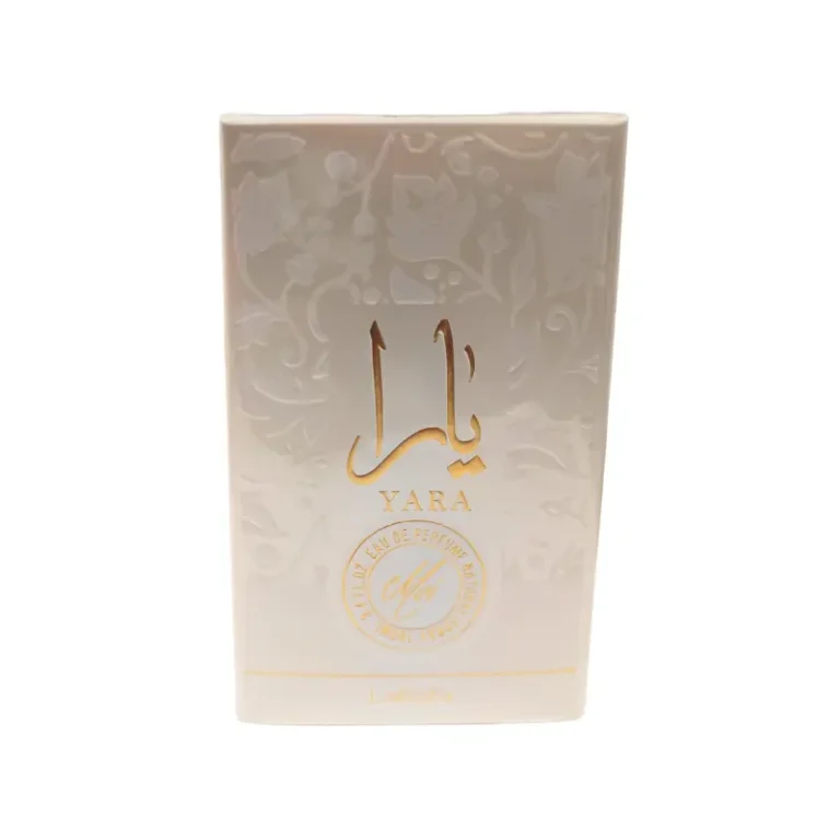 Perfume Lattafa Yara Moi, frasco rosa con detalles dorados.