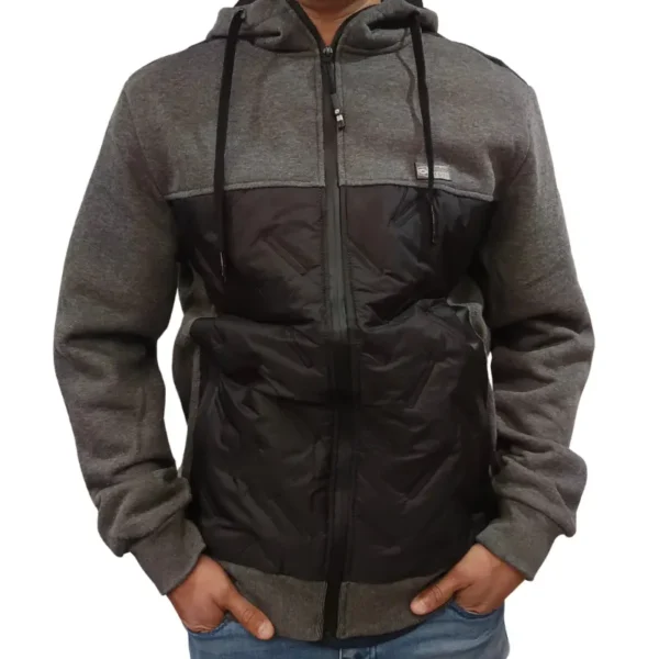 Polerón gris y negro Gangster para hombre con gorro y bolsillos, abrigo polar.